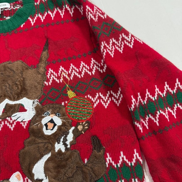 Ugly Christmas Sweater Cats Kittens Fair Isle Red Green Knit M Holiday Cozy Xmas - Picture 4 of 10